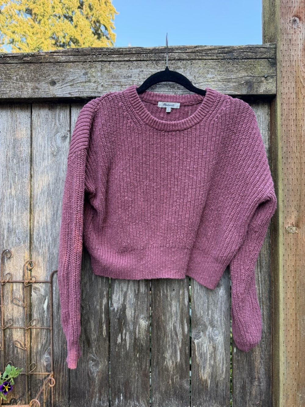 Madewell Mauve Ribbed Crop Crewneck Sweater